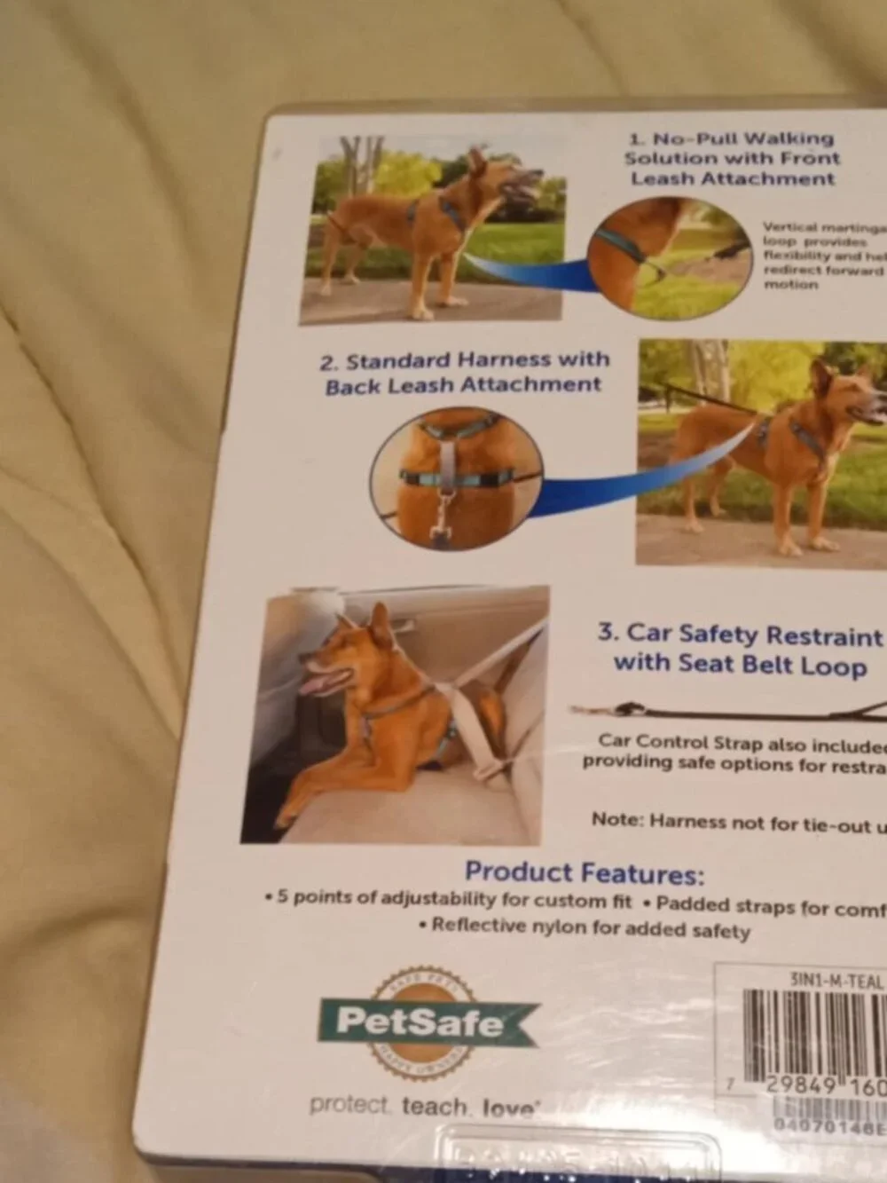 PetSafe 3 in 1 Harness Medium TEAL No Pull Control Padded Reflective Padded new